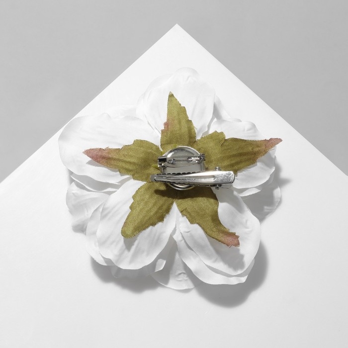 Брошь-заколка текстильная «Цветок» пион, цвет белый Брошь-заколка текстильная «Цветок» пион, цвет белый