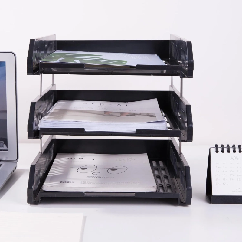 Лоток горизонтальный для бумаг Deli E9209 набор 3шт на металл.стерж черный