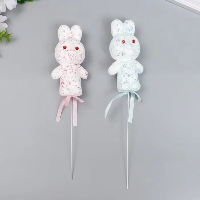 Набор топперов для украшения «Зайчата: посыпка, блеск», 2 шт., розовый, голубой, 12 см Набор топперов для украшения «Зайчата: посыпка, блеск», 2 шт., розовый, голубой, 12 см