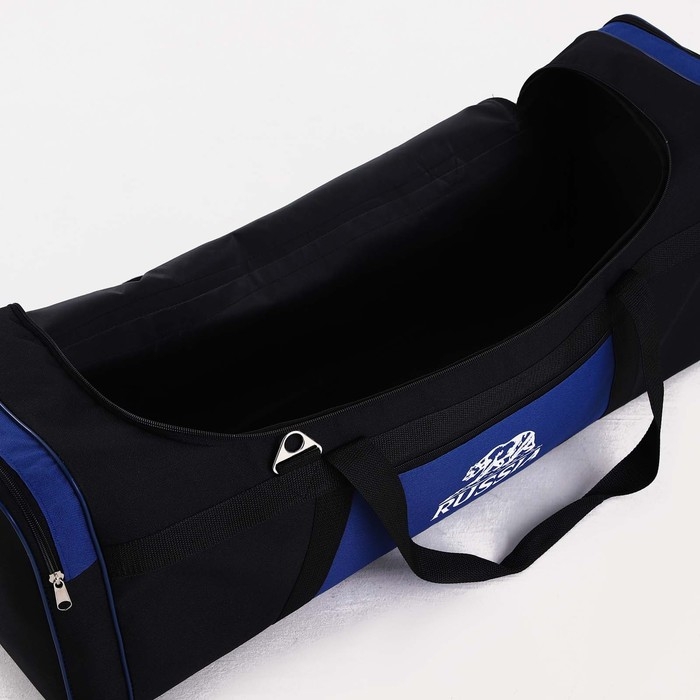 Сумка дорожная на молнии, 3 наружных кармана, длинный ремень, цвет чёрный/синий Сумка дорожная на молнии, 3 наружных кармана, длинный ремень, цвет чёрный/синий