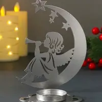 Подсвечник новогодний "Рождественский месяц" серебряный 7,1х10,8х14,7 см
