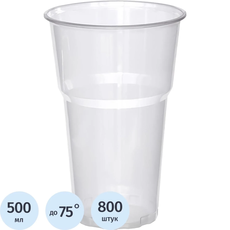 Стакан одноразовый 500мл прозр., для хол/гор. бюджет, ПП 800 шт/кор