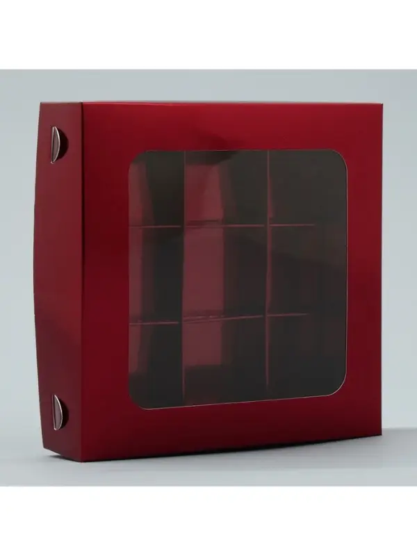 Коробка для конфет, кондитерская упаковка, 9 ячеек, &laquo;Бордовая&raquo;, 14.7&times;14.7&times;3.5 см