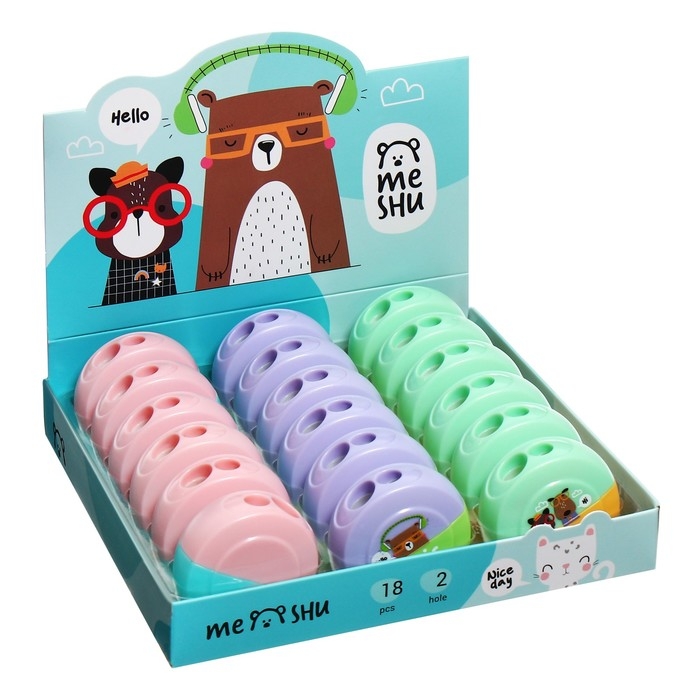 Точилка пластиковая MESHU Точилка пластиковая MESHU "Best friends", 2 отверстия, МИКС