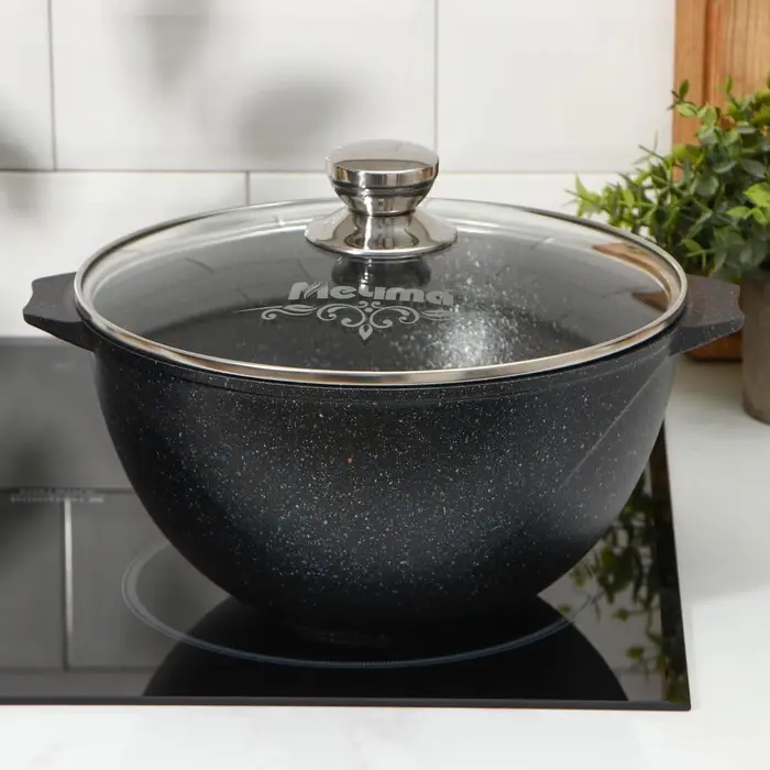 Казан Мечта &laquo;Гранит Star&raquo;, 5 л, литые ручки, антипригарное покрытие, стеклянная крышка, литой алюминий, тёмно-синий