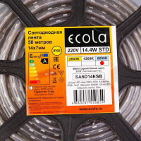 Светодиодная лента Ecola STD 14 × 7 мм, 50 м, IP68, SMD5050, 60 LED/м, 14.4 Вт/м, 220 В, 6000К