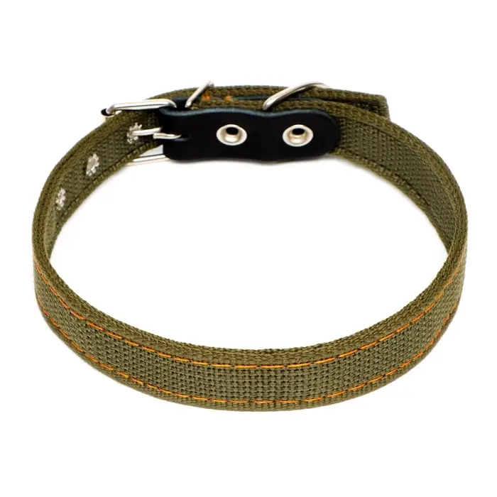 Ошейник брезентовый двухслойный, 54&times;2.5 см, ОШ 35-45 см, хаки