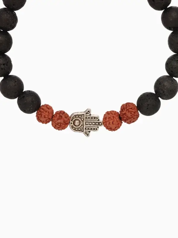 Браслет Браслет "Хамса" лава, рудракша, длина 18 см, цв. чёрный, коричневый