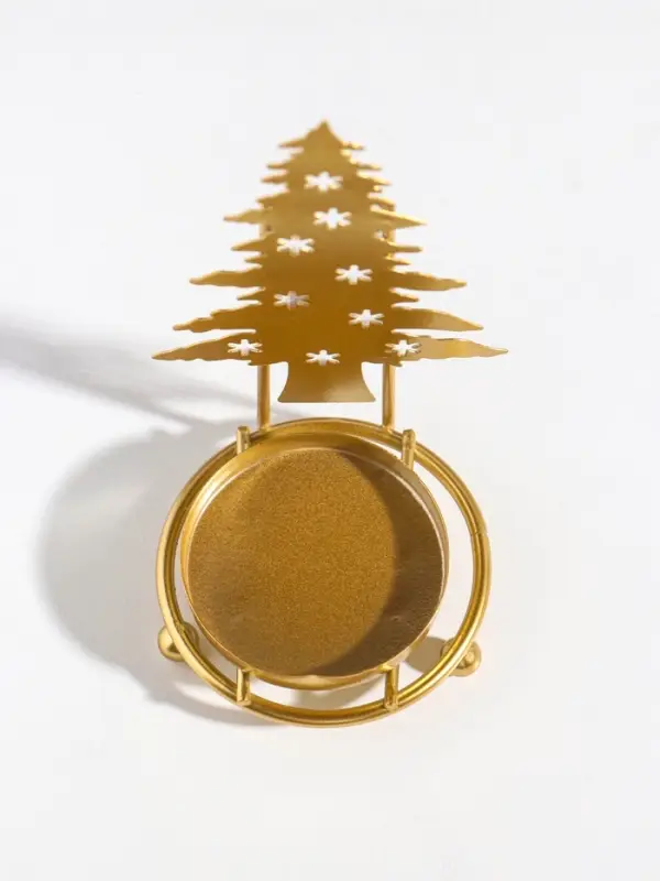 Подсвечник металл на 1 свечу "Ёлочка со звёздами" золото d=5 см 6,5х6,5х13,5 см