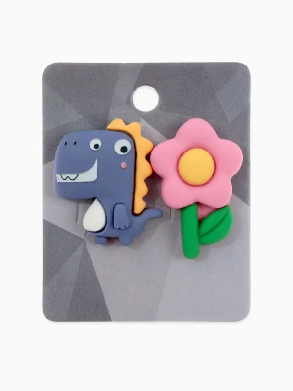Серьги пластик &laquo;Вкусности&raquo;, динозаврик и цветочек, сине-розовые