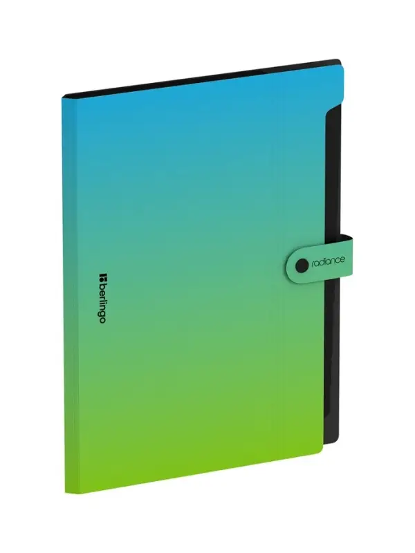 Папка А4 Radiance, 12 отделений, 600 мкм, на кнопке, голубой/зеленый градиент
