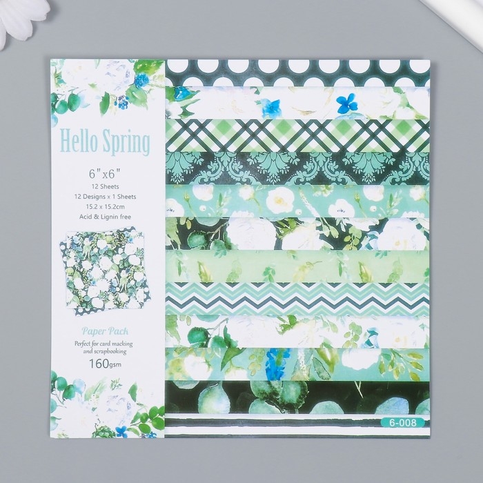 Набор бумаги для скрапбукинга 12 лист 12 дизайнов Набор бумаги для скрапбукинга 12 лист 12 дизайнов "Привет, весна!" 160 гр 15,2х15,2 см