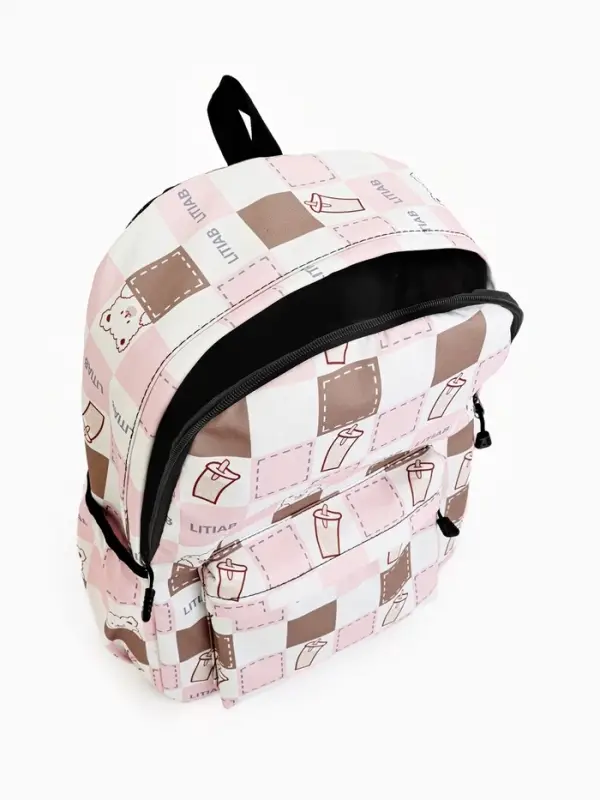 Рюкзак школьный на молнии, с карманами, с рисунком, 30&times;13&times;42 см, с принтом, розовый