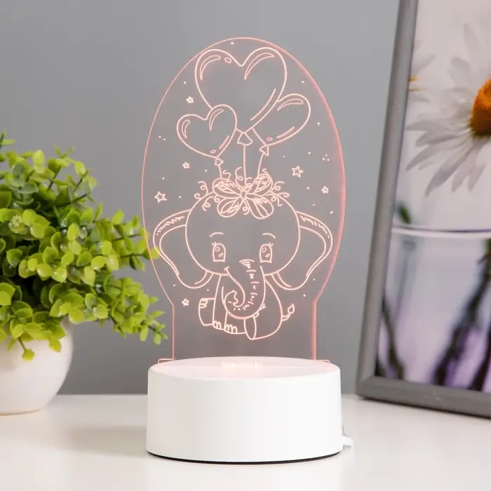Светильник 3D RISALUX &laquo;Слоненок&raquo;, LED-ночник, RGB, от сети, 11&times;9.5&times;18 см