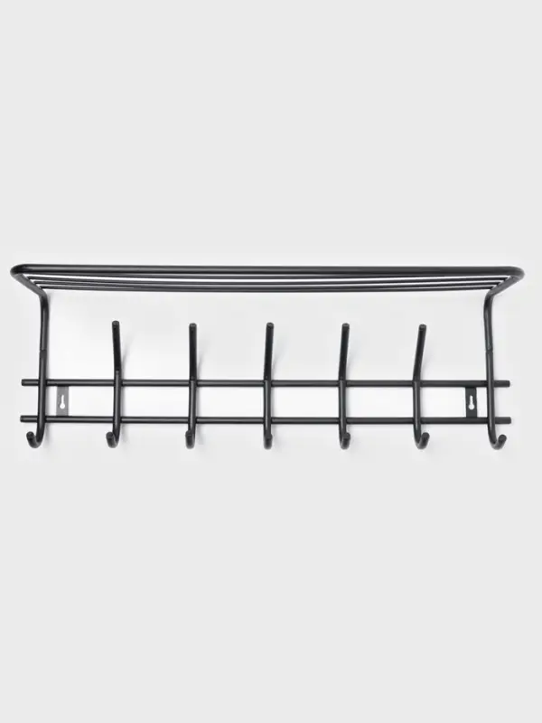 Вешалка настенная с полкой &laquo;Комфорт 7&raquo;, 7 крючков, 61&times;20&times;8 см, чёрная