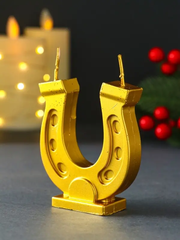 Свеча новогодняя "Подкова" золотой 7х2,5х8,5 см