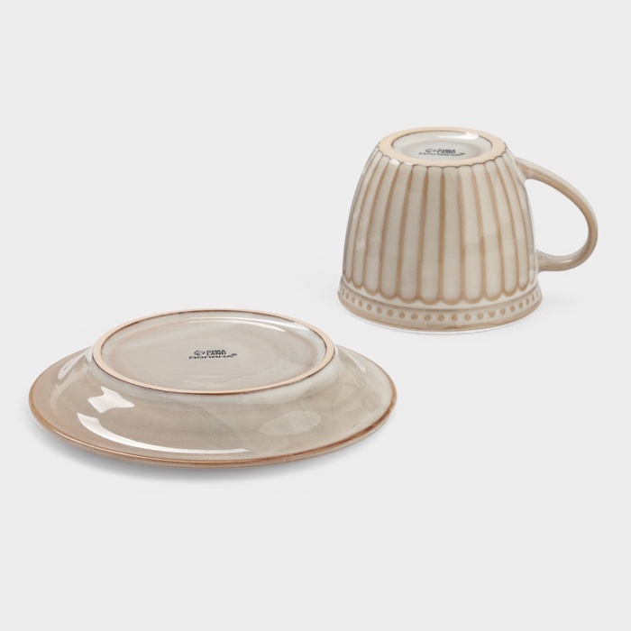 Чайная пара Доляна  Чайная пара Доляна "Винтаж" 250 мл блюдце 15х2 см, кружка 11,5х9х7 см, цвет бежевый
