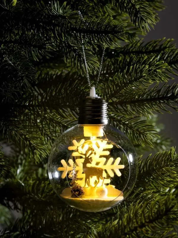 Ёлочный шар &laquo;Снежный пейзаж&raquo;, d=8 см, 1 LED, от батареек, свечение тёплое белое