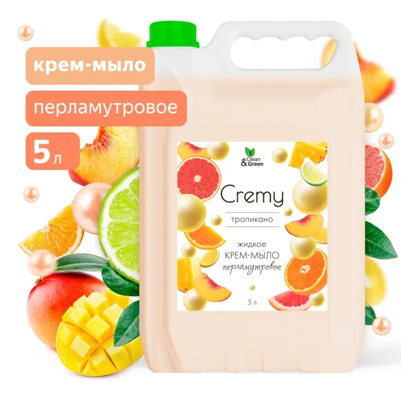 Крем-мыло жидкое с перламутром Крем-мыло жидкое с перламутром "Cremy" тропикано увлажняющее 5 л. Clean&Green CG8357