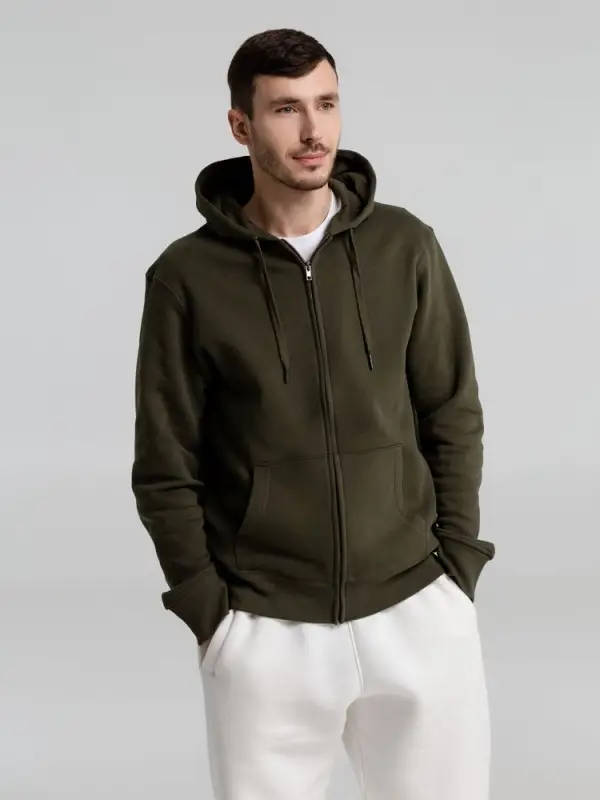 Толстовка на молнии с капюшоном унисекс King, хаки, размер XS