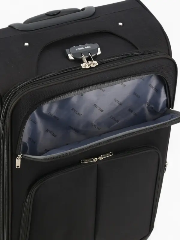 Чемодан на колёсах Royalbag большой 104 л (L), на молнии, с увеличением, кодовый замок, 4 колеса, чёрный