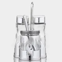 Набор для специй Доляна &laquo;Стиль&raquo;, 3 предмета: сахарница с ложкой 80 мл, солонка и перечница 50 мл, подставка-салфетница, стекло, прозрачный