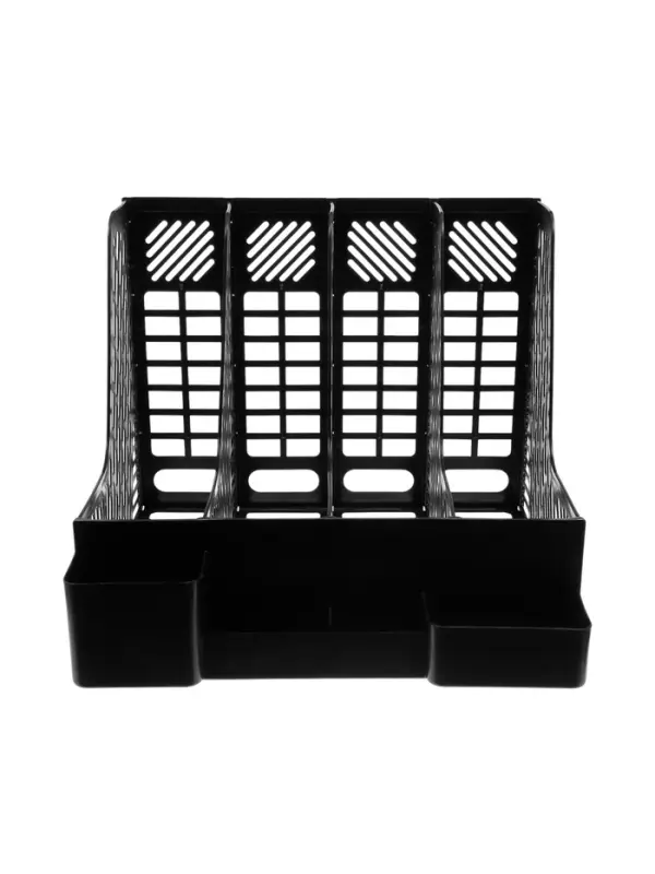 Лоток для бумаг Calligrata с отделениями для пишущих принадлежностей, вертикальный, 4 отделения, чёрный