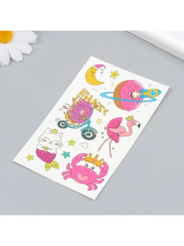 Переводные тату на тело цветные «Розовые мечты», блёстки, 12×7.5 см