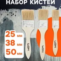 Набор кистей ЛОМ, натуральная щетина, деревянная рукоятка, 1-1.5-2", 25, 38, 50 мм