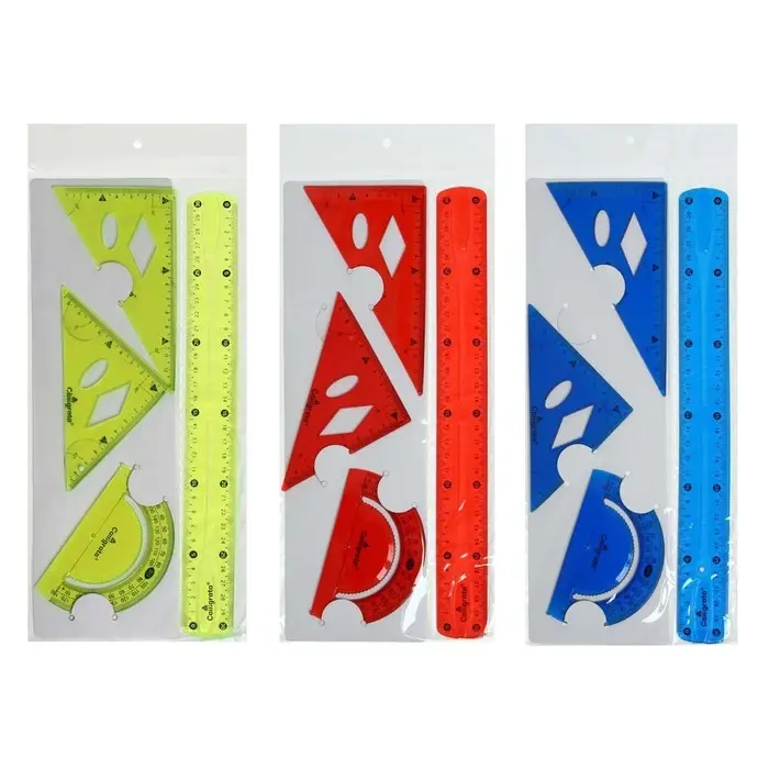 Набор геометрический Calligrata, силиконовый, гибкий, 4 предмета (линейка 30 см, 2 угольника, транспортир), МИКС