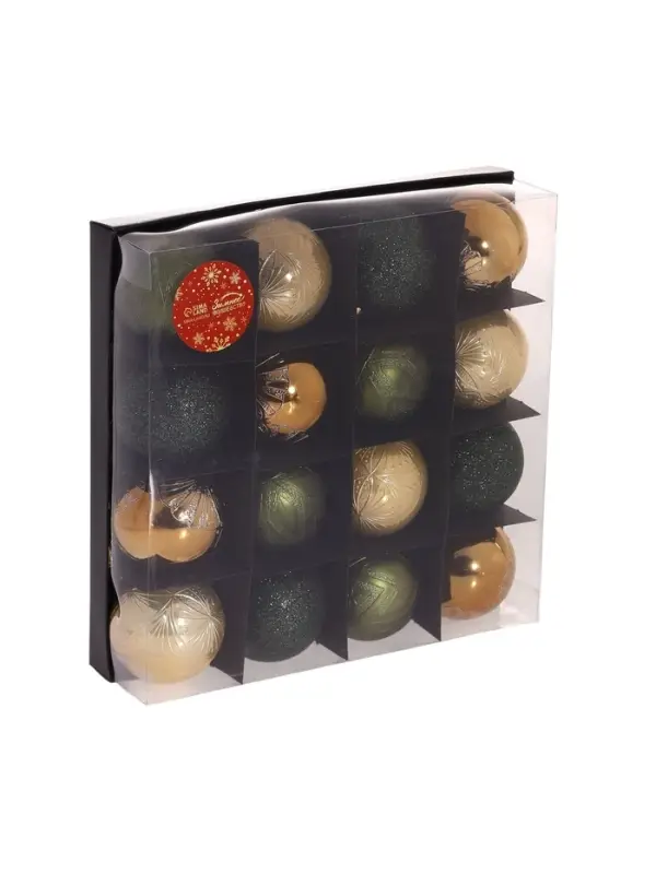 Ёлочные игрушки &laquo;Загадка&raquo;, шары новогодние, d=6 см, набор 16 шт., зелёный/золотистый
