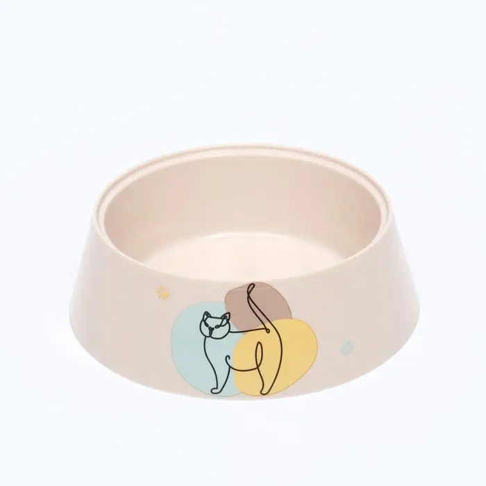 Миска для кошек &laquo;Мур-мяу&raquo;, 300 мл, 14.5&times;14.5&times;4 см, пластик, бежевая