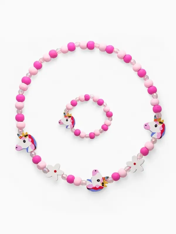 Набор детских украшений Выбражулька &laquo;Единорожек&raquo;, 2 предмета: бусы, браслет, розовый