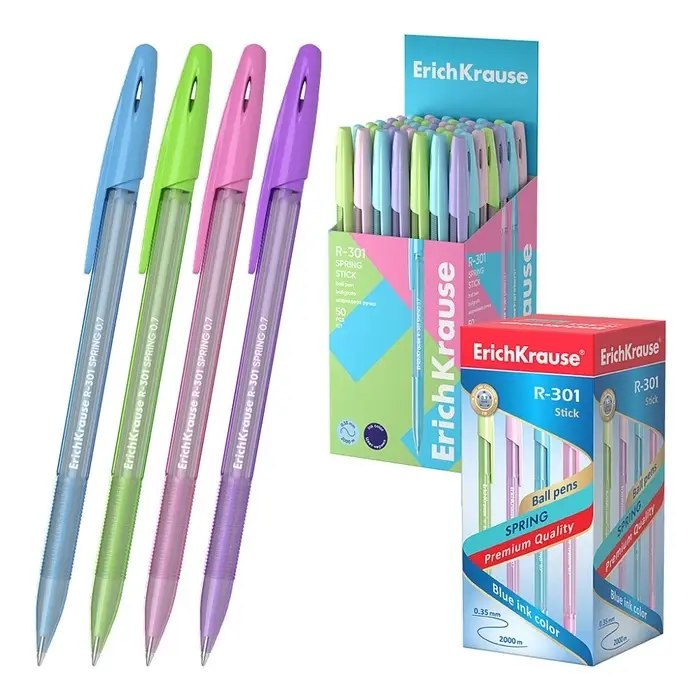 Ручка шариковая ErichKrause R-301 Spring Stick, узел 0.7 мм, чернила синие, длина линии письма 1000 метров, МИКС Ручка шариковая ErichKrause R-301 Spring Stick, узел 0.7 мм, чернила синие, длина линии письма 1000 метров, МИКС