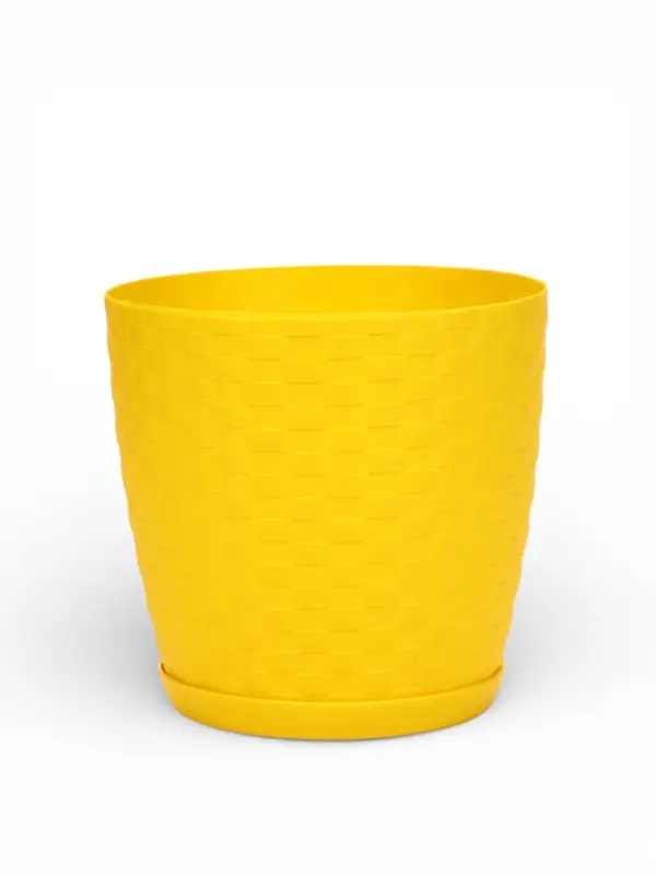 Горшок для цветов с поддоном &laquo;Ротанг&raquo;, 3 л, d=17 см, h=17 см, пластиковый, жёлтый