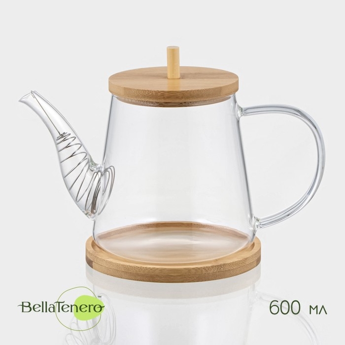 Чайник заварочный стеклянный с бамбуковой крышкой и металлическим фильтром BellaTenero «Бамбук», 600 мл, 19×11,3×12,2 см Чайник заварочный стеклянный с бамбуковой крышкой и металлическим фильтром BellaTenero «Бамбук», 600 мл, 19×11,3×12,2 см