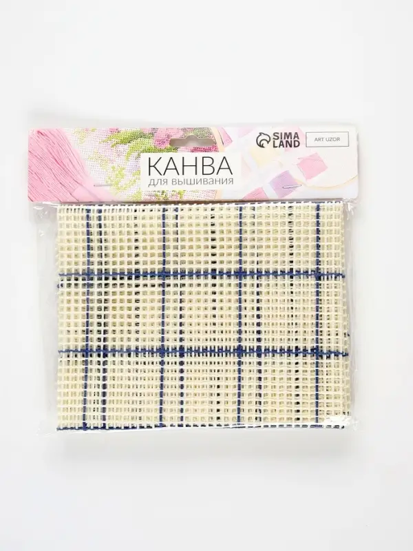 Канва страмин для вышивания, в клетку, №5, 48&times;48 см, белая, синяя