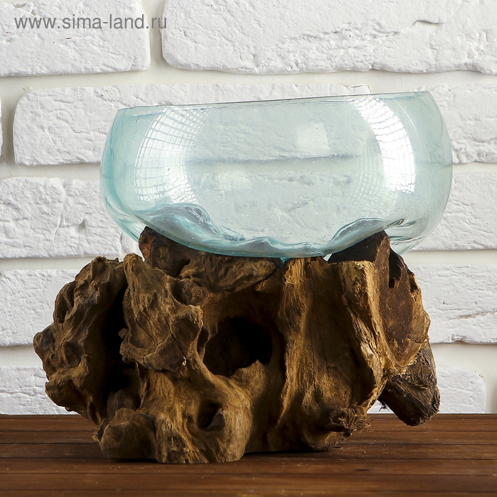 Вазон стекло на дереве  Вазон стекло на дереве "Забота" 20х25х25 см, МИКС