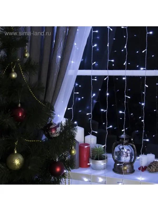Гирлянда &laquo;Занавес&raquo; 2&times;3 м, IP20, прозрачная нить, 720 LED, свечение белое, 8 режимов, 220 В