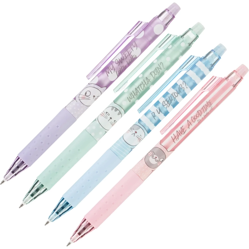 Ручка гелевая  автомат.со стир.черн M&G So Many Cats,дш0,5,син,асс AKPJ2675