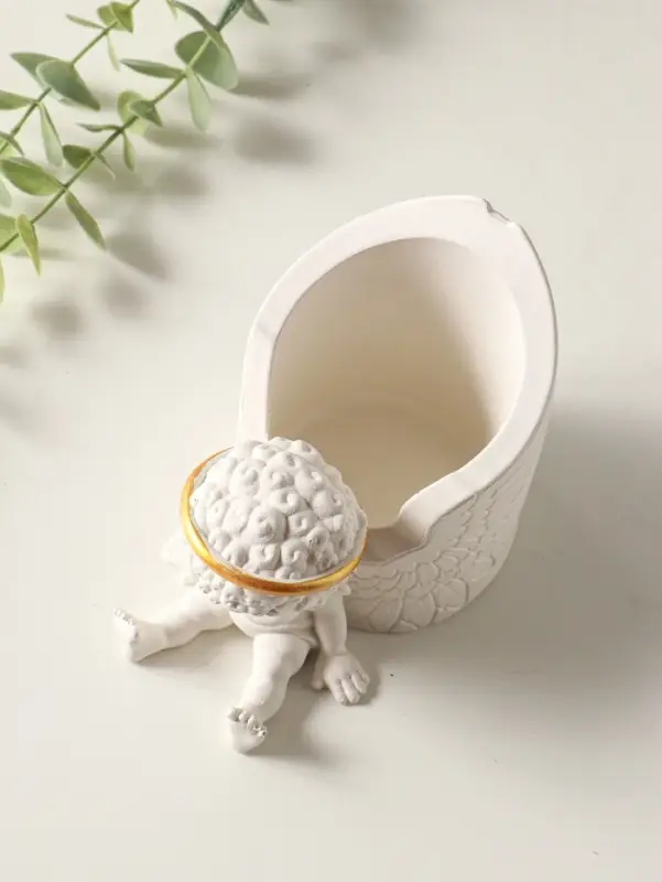 Карандашница "Ангел" 12х10 см, гипс, белый с золотом