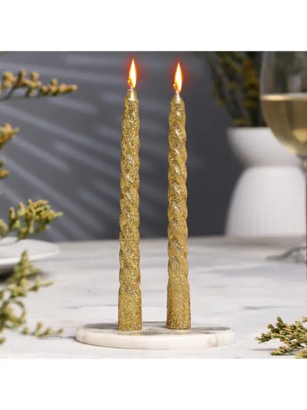Набор свечей витых, 1.5&times;15 см, 2 шт., блёстки, золото