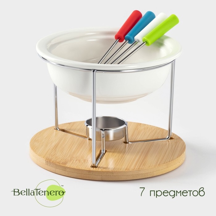 Набор для фондю керамический BellaTenero, 5 предметов: чаша 350 мл, 4 шпажки, цвет белый Набор для фондю керамический BellaTenero, 5 предметов: чаша 350 мл, 4 шпажки, цвет белый
