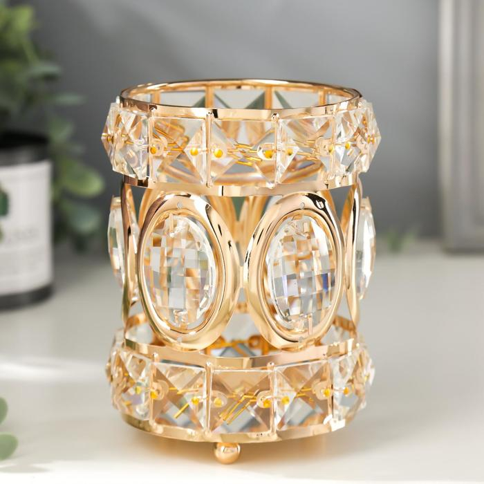 Подсвечник металл, стекло на 1 свечу Подсвечник металл, стекло на 1 свечу "Овалы и квадраты" золото 13,2х9х9 см