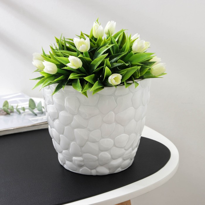 Горшок с поддоном «Камни», 2,6 л, цвет белый Горшок с поддоном «Камни», 2,6 л, цвет белый