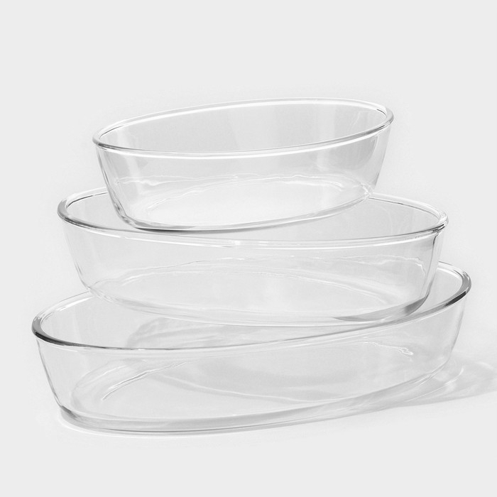 Набор овальных форм для выпекания, 3 предмета: 1.5 л, 2 л, 3 л, жаропрочное стекло Набор овальных форм для выпекания, 3 предмета: 1.5 л, 2 л, 3 л, жаропрочное стекло