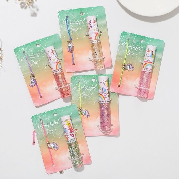 Набор 2 предмета: браслет, блеск для губ «Единорог», цветной, 6 см Набор 2 предмета: браслет, блеск для губ «Единорог», цветной, 6 см