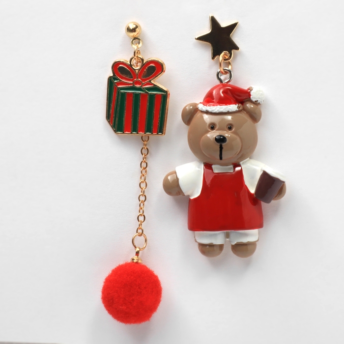 Новый год! Серьги «Новогодние» медведь, цветные в золоте Новый год! Серьги «Новогодние» медведь, цветные в золоте