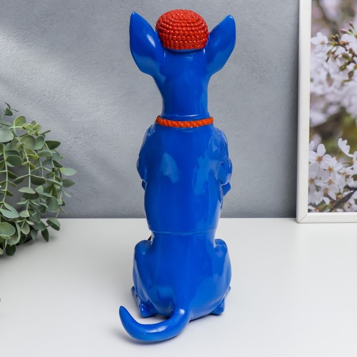 Сувенир полистоун Сувенир полистоун "Той-терьер в кепке и галстуке" синий с оранжевым 29,5х14х11,5 см