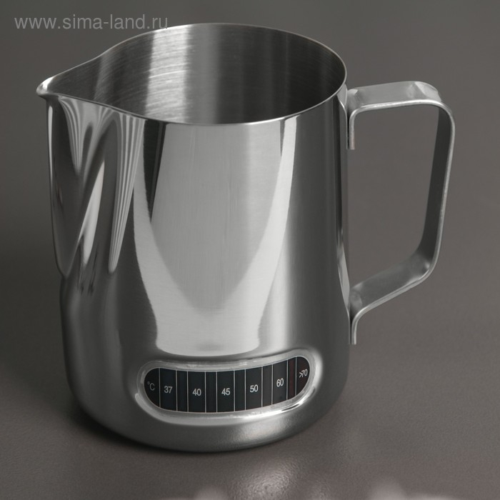 Молочник питчер из нержавеющей стали, 600 мл, с индикатором температуры, 304 сталь, цвет хромированный Молочник питчер из нержавеющей стали, 600 мл, с индикатором температуры, 304 сталь, цвет хромированный